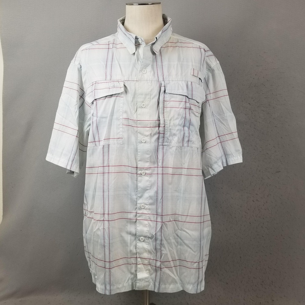 Habit Shirt Mens 2XL White Plaid Solar Factor 40+ Performance Fishing Button Up